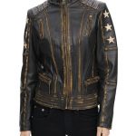 Women Rivet Star Leather Jacket
