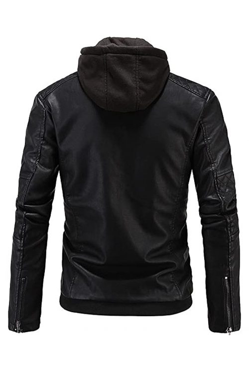Men’s Vintage Biker Black Hood Leather Jacket 2