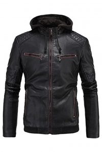 Men’s Vintage Biker Black Hood Leather Jacket 3