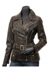 Womens Victoria Brown Distressed Leather Jacket