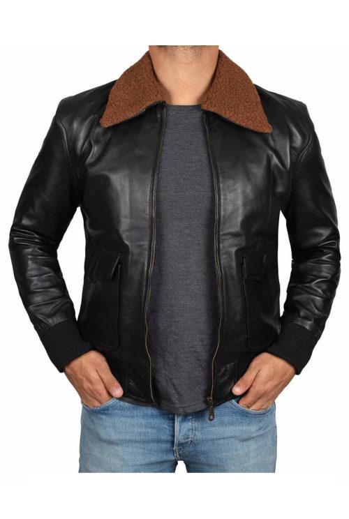 Men’s Black Bomber Biker Leather Jacket