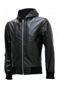 Men’s Black Bomber Leather Jacket with Hoodie