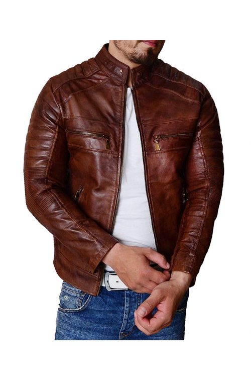 Biker Fashion Brown Genuine Leather Jacket For Men - Skinoutfits