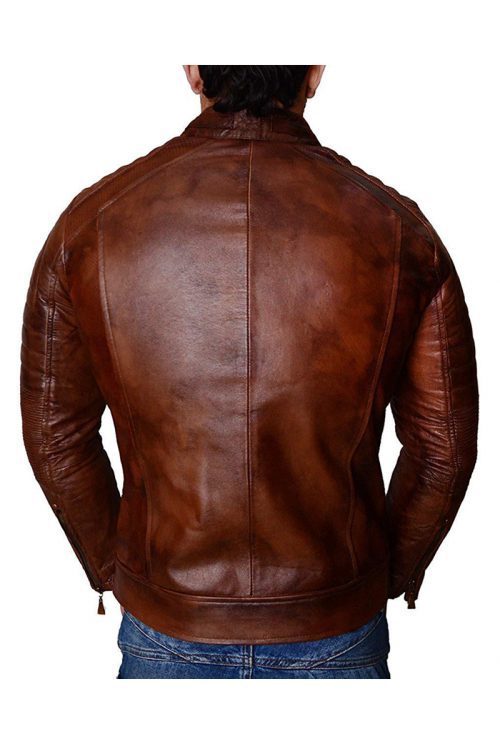 Biker Fashion Brown Genuine Leather Jacket For Men 5