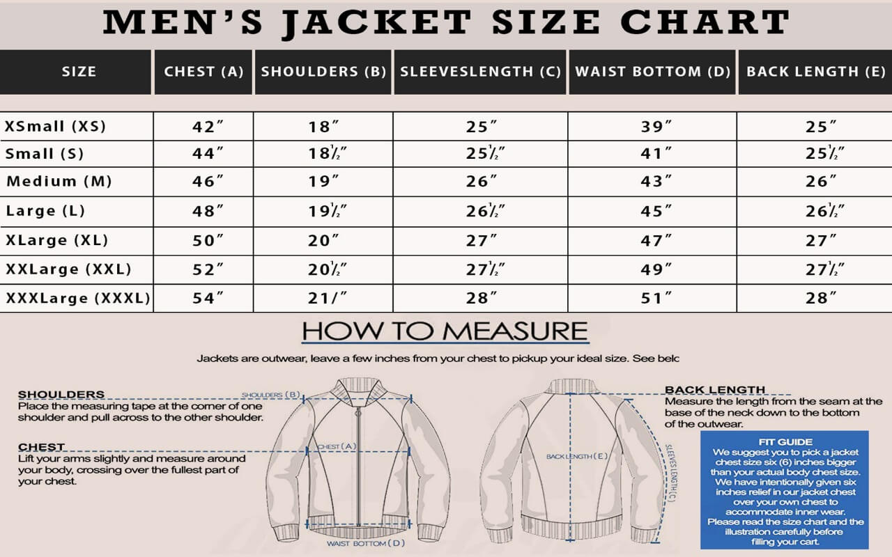 Men's Jacket Size Chart And Measurement - Skinoutfits