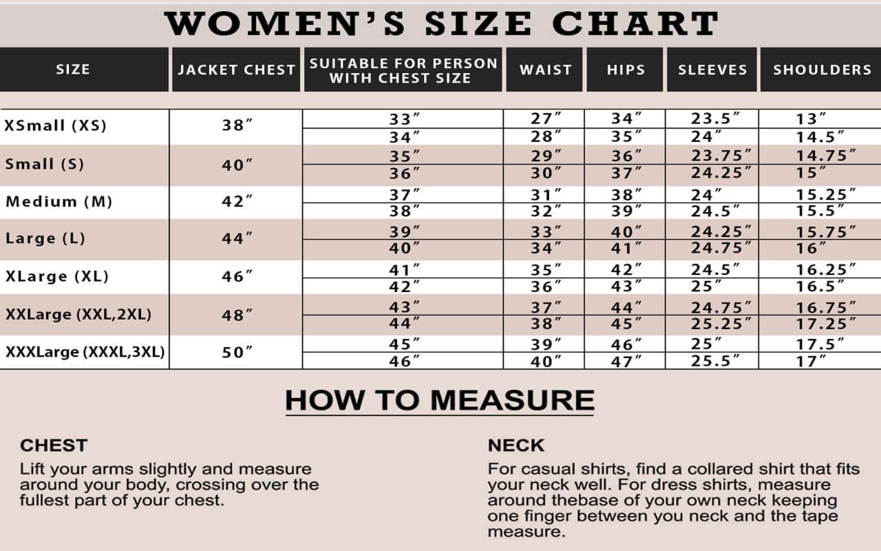 Women Jacket Size Conversion Chart