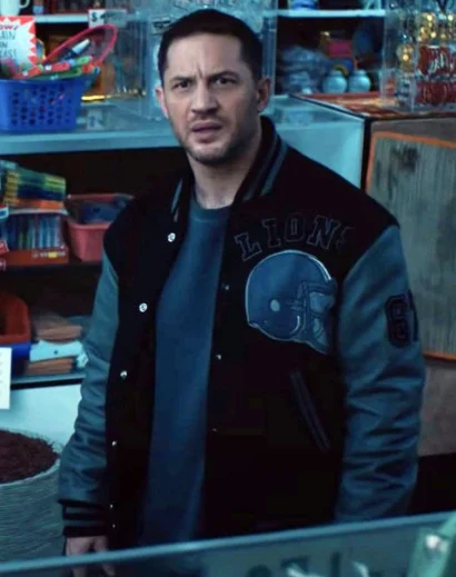 Tom Hardy Wearing Detroit Varsity Jacket in Venom 2