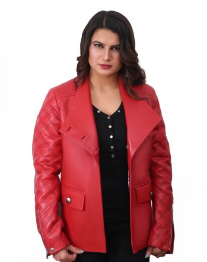 Valentine Quilted Red Leather Jacket