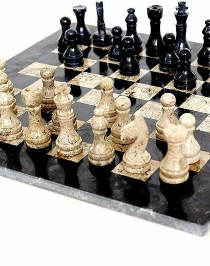 Marble Chess Set Indoor Adult Chess Black Fossil 16X16