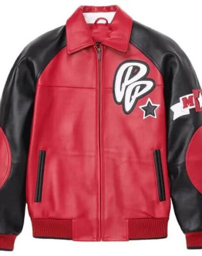 Pelle Pelle Red and Black Varsity Bomber Leather Jacket - Skinoutfits