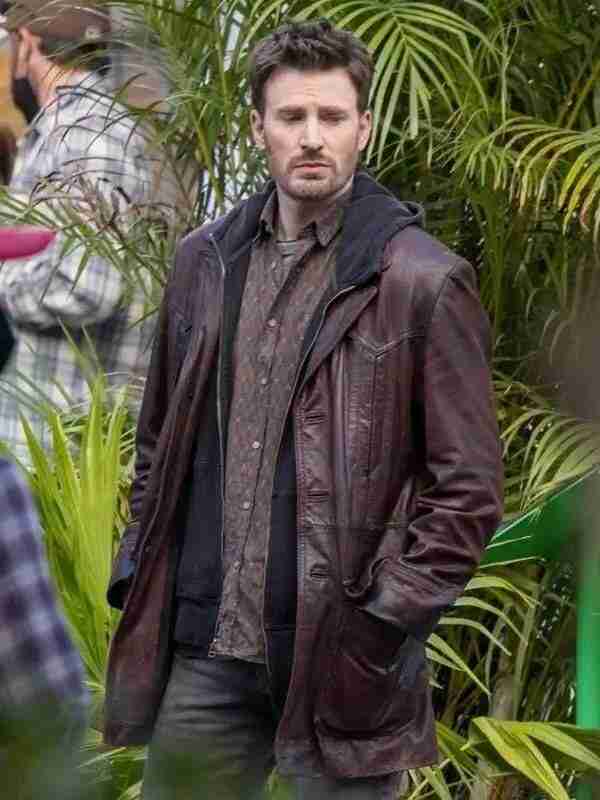 Chris Evans Red One 2023 Leather Trench Coat