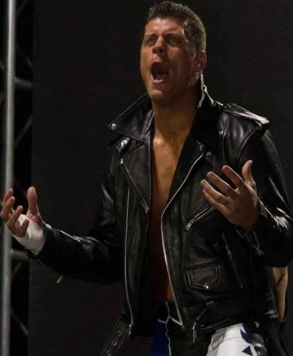 アメリカ国旗刺繍 ブラックレザーライダースジャケット Cody-Rhodes-USA-Black-Leather-