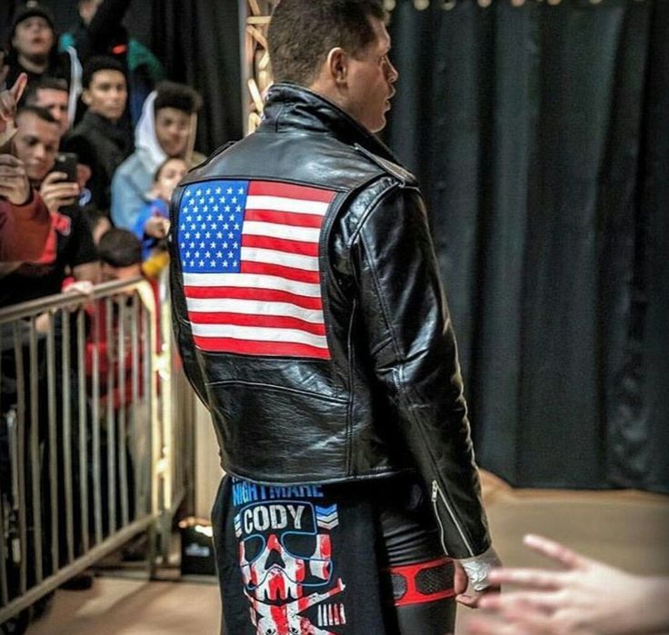 WWE Cody Rhodes US Flag Black Leather Jacket