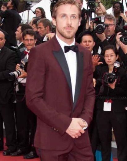 Ryan Gosling Burgundy Tuxedo Suit 2
