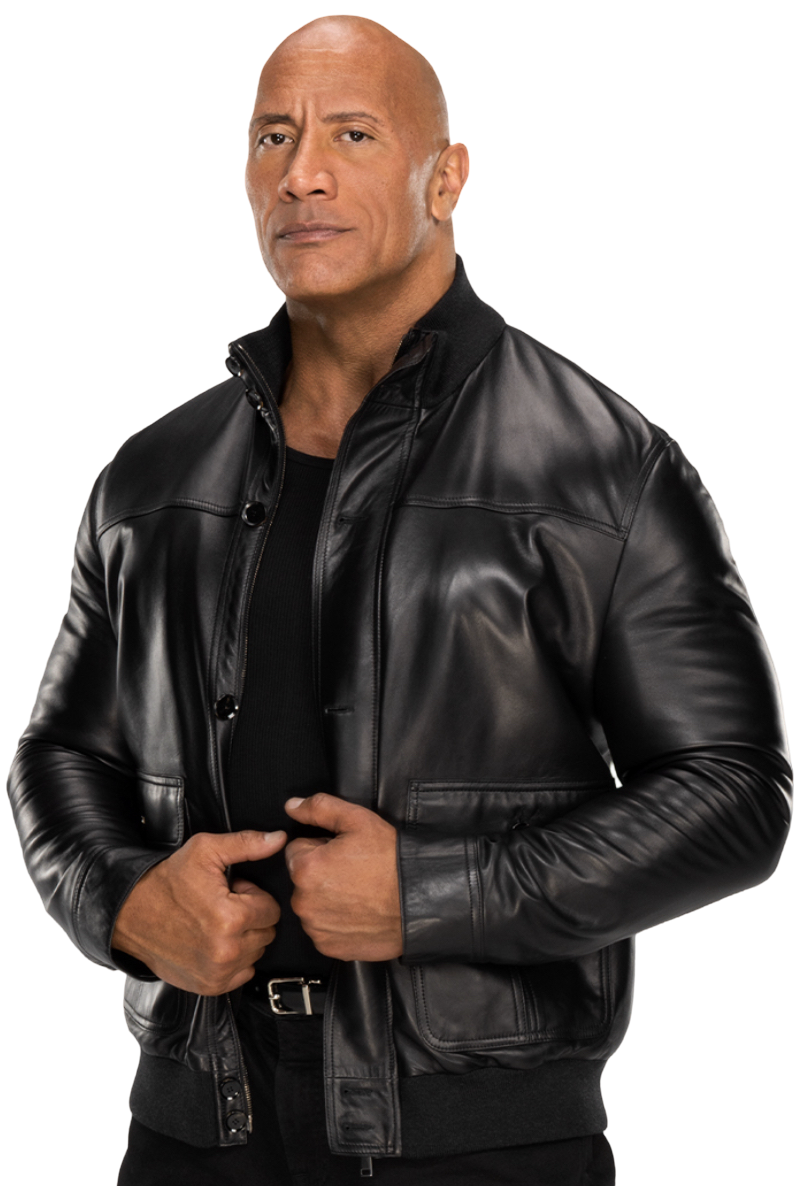 WWE Dwayne Johnson Black Bomber Leather Jacket