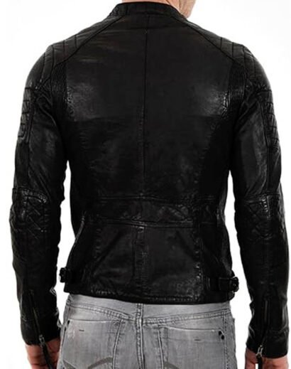 Men's Genuine Black Lambskin Café Racer Leather Jacket