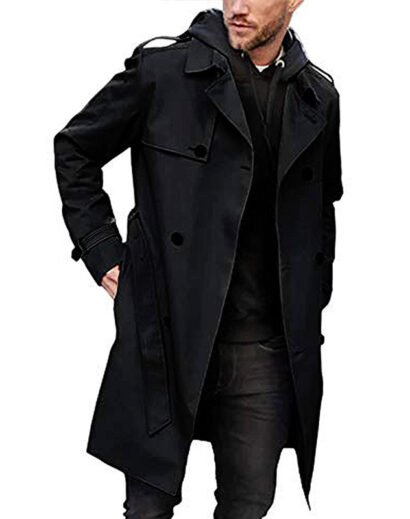 Classic Black Cotton Trench Coat for Men - Stylish and Versatile