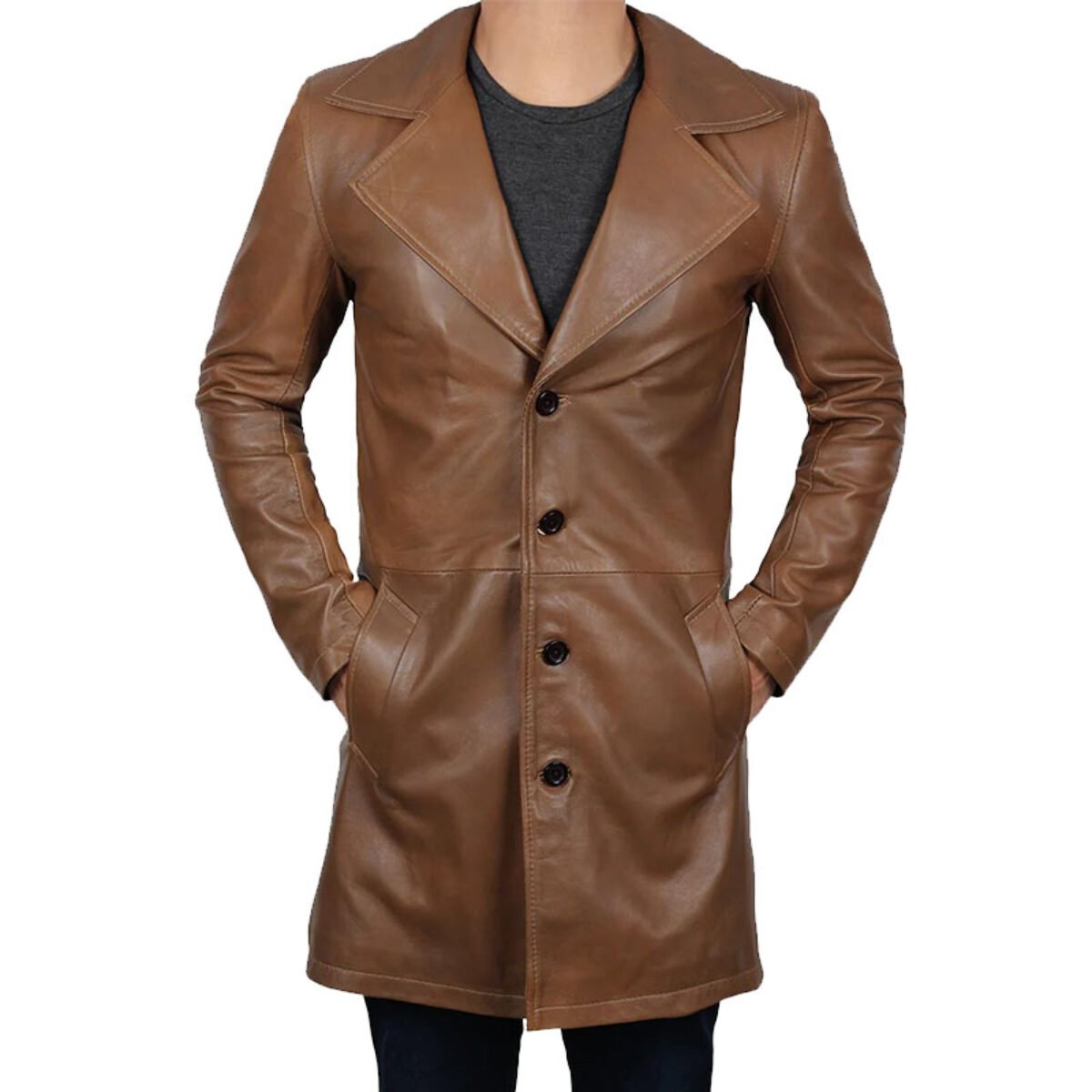 Imperial Men's 3/4 Length Brown Leather Coat - FREE SHIPPING