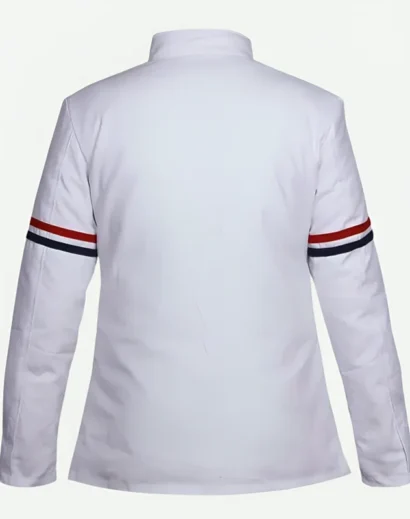 Back view of the Thom Browne Chef Jacket, showing the clean, structured lines