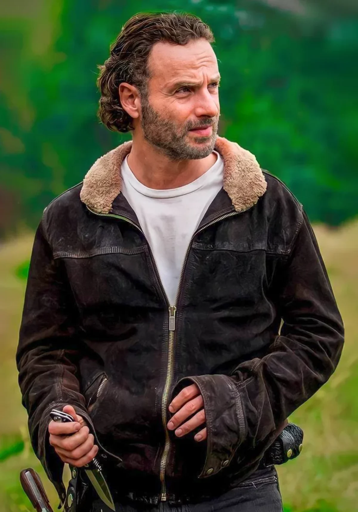 Rick Grimes Brown Suede Jacket - Walking Dead Inspired Trucker Jacket For Men