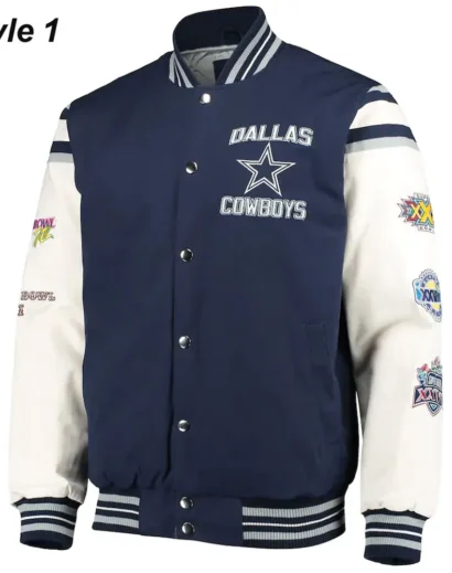 Dallas Cowboys 5-Time Super Bowl Champion Navy Blue Varsity Jacket Hj