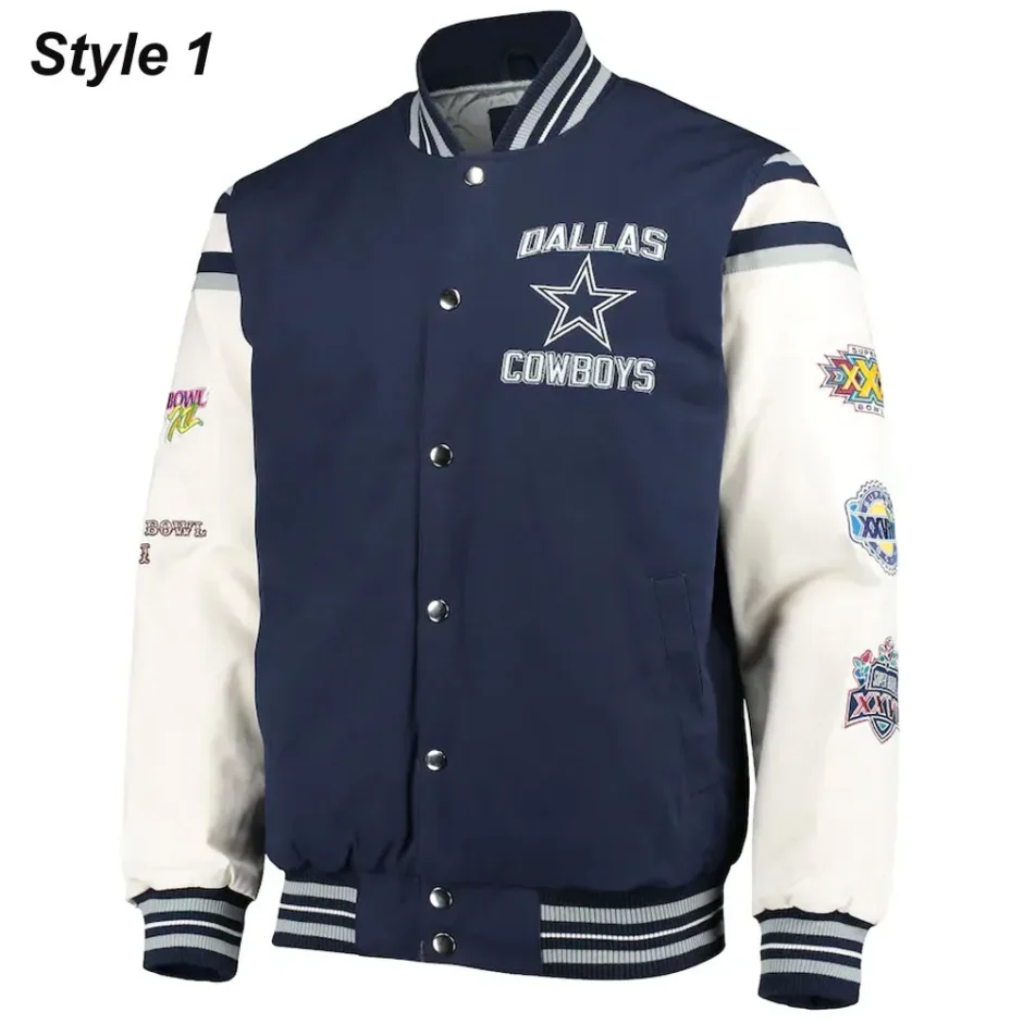 Dallas Cowboys 5-Time Super Bowl Champion Navy Blue Varsity Jacket Hj