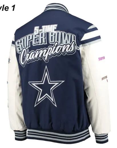 Navy Blue Varsity Jacket – Honoring Dallas Cowboys’ 5 Super Bowl Wins