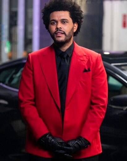 The Weeknd Blinding Lights Blazer - Red Suit with Crystal Embroidery