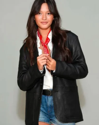 Chic Black Leather Coat Worn by Lily Chee