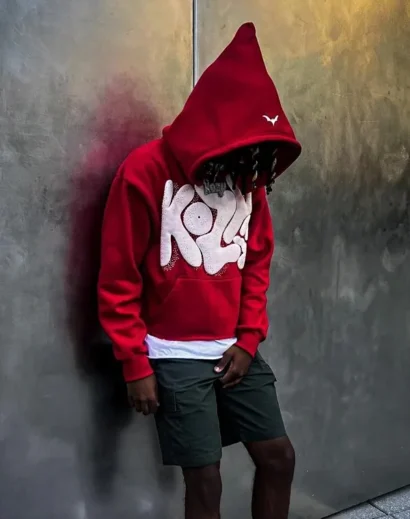 Rib Knitted Cuffs on Y2K Red Kozy Hoodie