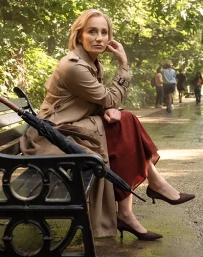 Close-up of Diana Taverner's sophisticated brown coat in Slow Horses Season 2