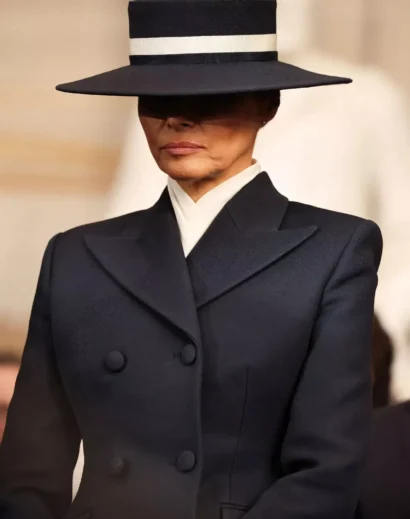 Melania Trump 2025 Inauguration Navy Coat Close-Up