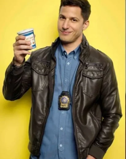 Andy Samberg as Jake Peralta Wearing Iconic Black Leather Jacket