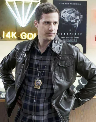 Brooklyn Nine-Nine Outfit - Jake Peralta Leather Jacket with Hoodie