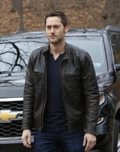 Close-Up of The Blacklist Tom Keen Biker Leather Jacket