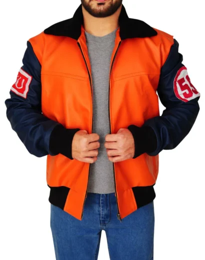 Dragon Ball Z Goku 59 Orange Leather Jacket - Front View