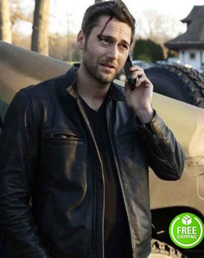 Front View of Tom Keen’s Iconic Black Leather Jacket from The Blacklist