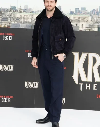 Beige version of Kraven the Hunter suede jacket with zipper front