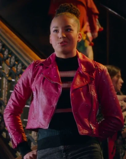 Full outfit featuring Gina’s pink leather jacket from High School Musical The Series