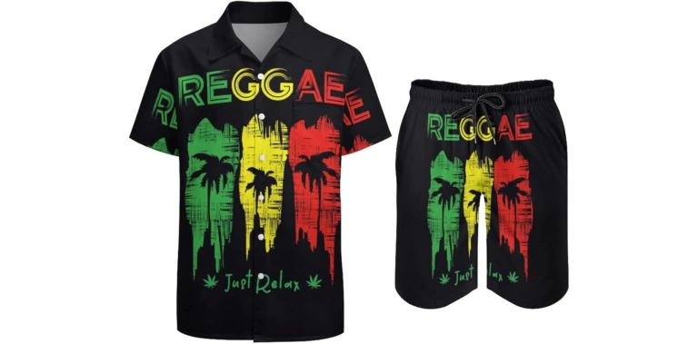 Reggae Music Men’s Hawaiian Casual Beach Shirt and Shorts Set
