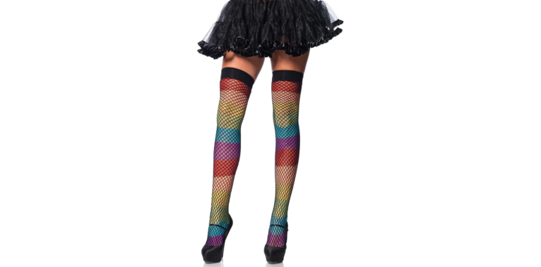 Womens Rainbow Fishnet Thigh Highs