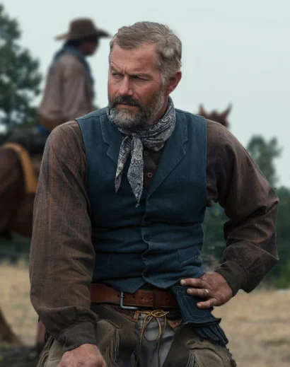 James Badge Dale Blue Cotton Vest Front View – 1923 Yellowstone Outfit