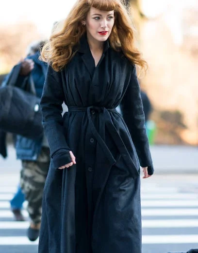 Close-up of The Rhythm Section coat collar and buttons