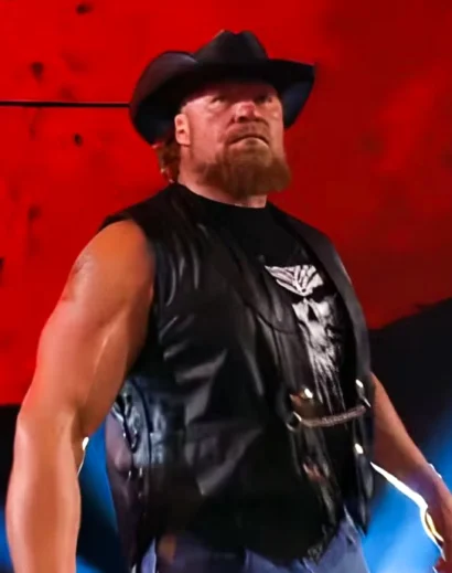 Close-up of Brock Lesnar SummerSlam 2025 leather vest design