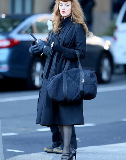 Classic navy wool coat from The Rhythm Section movie