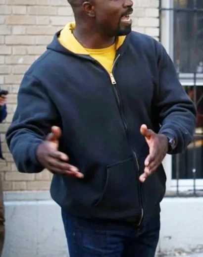 Mike Colter Luke Cage Zipper Hoodie Back View Golden Lined Hood