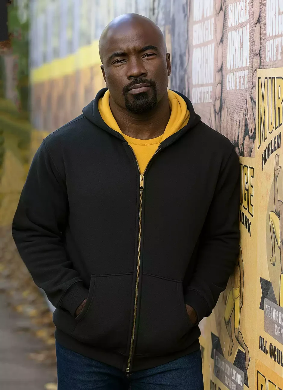 Mike Colter Luke Cage Zipper Hoodie Front View Black Cotton Fleece
