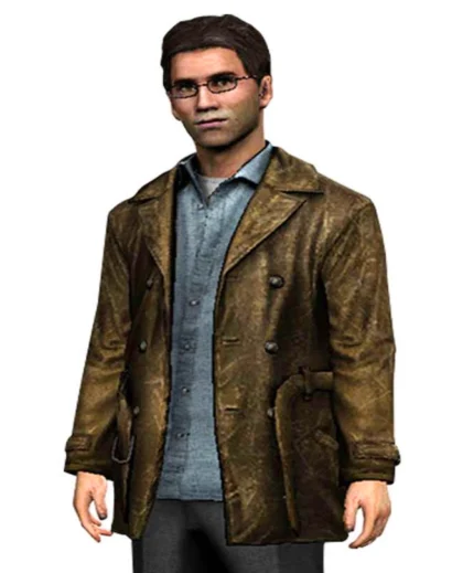 Harry Mason Jacket from Silent Hill Video Game, brown distressed leather cosplay coat