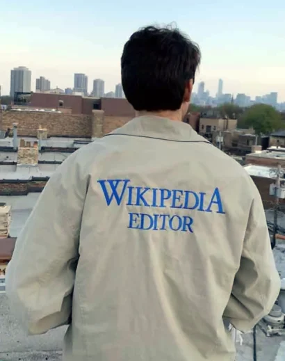 Front view of a gray Wikipedia Editor Jacket made from high-quality cotton with zipper closure