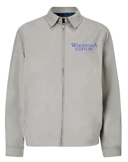 Close-up of Wikipedia Editor Jacket showing ribbed cuffs and functional pockets